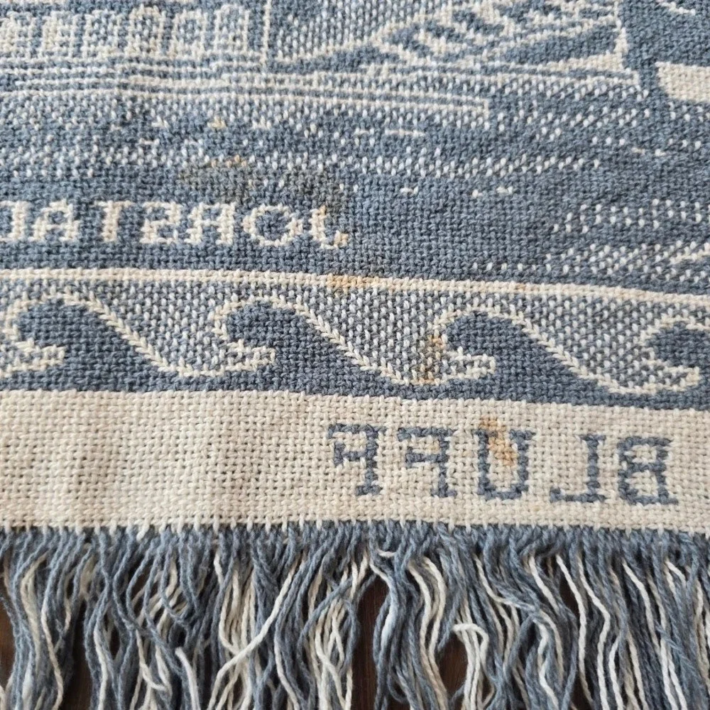 Vintage 1994‎ Blue 1000 Islands Woven Tapestry Throw Blanket St. Lawrence River